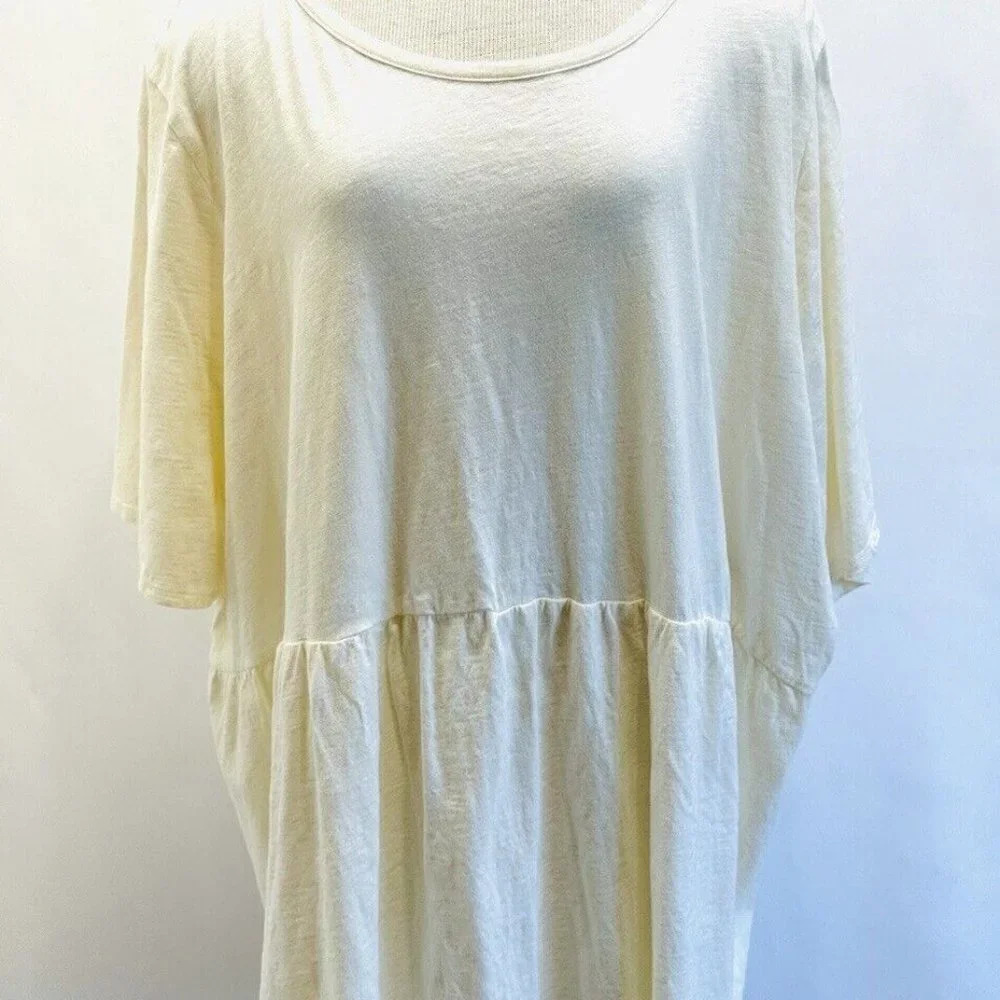 NWT SONOMA Women Short Sleeve Pull Over Boat Neck Beige Cotton Shirt